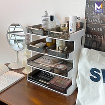 MCOMPANY 수납 정리 탁상 보석함 4단 화장품 정리함 수납함 수납장 보관함 소형 악세사리 서랍장 보관 정리대 서랍식 아크릴 선반 트레이 미니 서랍 화장대 다용도 블랙+화이트