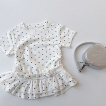 구빠방 아동 잔하트 밑단 프릴 레이스 반팔 티셔츠