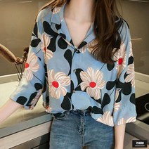 가바바 여성 블라우스 색감조합 쵝오 빅플라워 반팔 블라우스 G45959