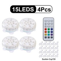 15 LED 구슬 무선 잠수정 수영장 조명 원격 제어 수중 야간 램프 IP68 방수 RGB 16 색, 중국, 15LEDS 4개