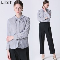 리스트 프릴 칼라 스트라이프 블라우스_TWWBLL50430_BK