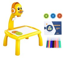 나무 화판 미니 이젤 led 프로젝터 art drawing table light toy for children board, 미니 노란 오리