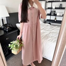 [제이0]리썸 둥근 카라 면 단추 원피스
