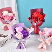 로맨티스트 장미+카네이션 비누 미니꽃다발 졸업식 부모님생신 결혼기념일 어버이날 선물 로즈데이 성년의 날, 연핑크