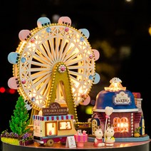 HAREUM DIY 미니어쳐 대관람차 오르골 LED 무드등, 단품없음