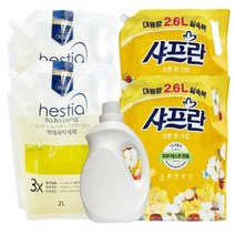 [코튼향 콜라보] 샤프란 코튼앤크림 섬유유연제 2.6L 2개 + 바바리빙 프리미엄 3X 액체세탁세제 코튼블라썸 2L 2개
