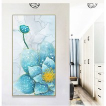 신비로운 푸른 연꽃과 봉오리 꽃그림 보석십자수 비즈 DIY 도구 세트, 60X110CM