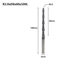 밀링 커터 비트 금속 목공 XCAN 솔리드 카바이드 볼 코 테이퍼 엔드 밀 2 플루트 조각 라우터 HRC55 CNC 나무 135513, R2.0x60xD6x100