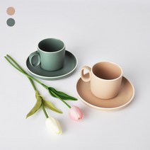 리빙메드 비아심플머그컵 소서세트 물잔 우유컵 데일리잔 2색, 컵&소서세트, 베이지