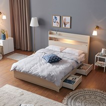 크렌시아 아너스 LED 일반서랍형 슈퍼싱글 침대 SS+본넬 매트리스+방수커버, 메이플