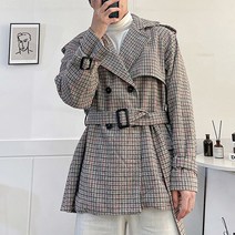 (세일) 체크 트렌치 하프코트 BK 1376