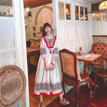 보헤미안 스타일 태국 윈난 여행 사진 민족 바람 드레스 느슨한 휴가 인도 원피스