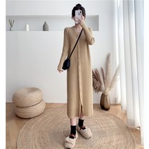 긴팔 여성 가을 겨울 내장 헐렁하다 롱 스타일 니트 드레스