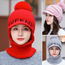 Joyce shop 오래달리기 비니 넥워머 털모자 방한모자 세트 여성 겨울 니트 모자 털 방한 방울 후드 반다나 바라클라바 스키 보드 마스크 벙거지 베레모 캡 방한용품