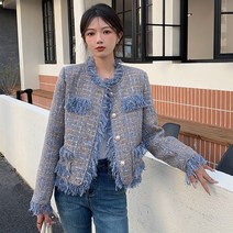 블루 수술 포인트 럭셔리 트위드 숏 자켓 여성 봄 데일리 러블리룩 패션 코트