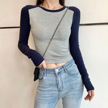 모자이크 긴 소매 티셔츠 재킷 여성의 짧은 2022 년 새로운 가을 높은 허리 외국 스타일의 날씬한 밑바닥 셔츠