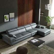 [노송가구] 레안 이태리산 천연면피 통가죽 5인 카우치형 소파, 그레이.착석시 카우치 오른쪽