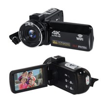 해외 배송 4K 비디오 카메라 캠코더 56MP 18 배 줌 3.0 인치 IPS 터치 스크린 휴대용 디지털 유튜브용 와, 한개옵션0