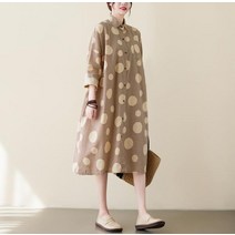 원코디 여성 피로연 하객룩원피스 빅사이즈 린넨느낌 물방울 셔츠형 롱원피스