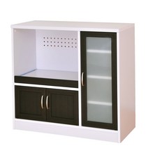 사토 산업 Cafetira 레인지대 찬장 폭 88cm 깊이 40cm 높이 82.5cm 화이트×브라운 슬라이드 선반 콘센트 첨부 가동 선반 CTS90-90G