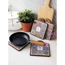 국내산 북유럽 타일 우드 패턴 예쁜 냄비받침 4종, 러브스토리