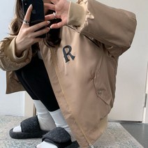 데일리룩 빈티지 아메리카노 학원풍 야구복 레터링 프린트 루즈핏 야상 점퍼 날카로운 원색