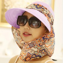 페이스 커버 자외선 차단 마스크 골프 얼굴 햇빛 가리개 모자 여자 Foldable Snapback 태양 레이디 여름 꽃 비치 목 보호 낚시 파나마 바이저 여성, light purplr