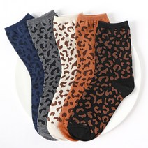 미모양 여성 호피 레오파드 중목 양말 여자 예쁜 패션양말 5켤레 세트