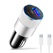 헤몬 QC3.0 48W 2포트 고속 시거잭 차량용 충전기 + C to C 고속 케이블, 화이트