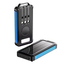 태양광보조배터리 50000mah 40w 무선 태양열 전원 은행 iphone 12 xiaomi powerbank 내장 3 케이블 외부 팩 전원 은행, 푸른