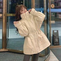 하프기장 가죽자켓 루즈핏 모피 통합 중간 끈 허리 오토바이 플러스 벨벳 두꺼운 칼라