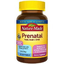 네이처메이드 Nature Made Prenatal은 엽산 + DHA 매일 영양 지원을 위한 산전 비타민 및 미네랄 보충제 110 소프트젤 110일 분량으로 제공됩니다., 60 카운트(1팩)