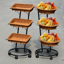 이동식 빵진열대 라탄 바구니 과일 야채 매대, 상세이페이지 참고, 스퀘어 선반 커피 컬러 슈트