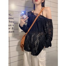 나른한 얇은 선블라우스 디자인 시크한 펀칭 긴팔 니트