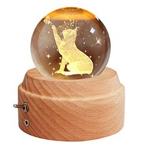 오르골 생일 기념일 선물 귀여운 고양이 강아지 발레리나 어린왕자 크리스탈 볼 간접 조명 LED 라이트 USB 스노우볼 나무 사이드 램프 인테리어 여자친구, 08_Cat - Song: Let you pl