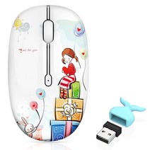 FMOUSE 무선 마우스 귀여운 무소음 컴퓨터 마우스 USB 수신기 및 귀여운 장식 무선 블루투스 듀얼 모드 마우스 1600 DPI 절전 적은 소음 없음 PC 노트북 데스, Girl