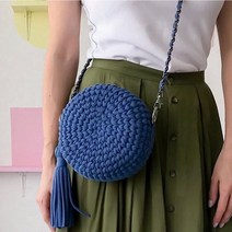 손뜨개 가방 만들기 뜨개질 DIY 패키지 키트 코바늘 뜨기 탬버린 크로스백, 네이비, 1개