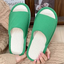 부드러운 쿠션형 린넨 거실 실내화, 그린