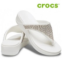 크록스 웨지 샌들 39- 206343-174 Womens Crocs Monterey Diamante Wedge Flip OysterChampagne