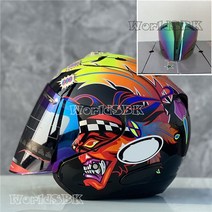 클래식헬멧 풀페이스헬멧 3/4 하프 블랙 오픈 페이스 오토바이 헬멧 러셀 플라워 Casque Motocross, 04 with Rainbow Visor