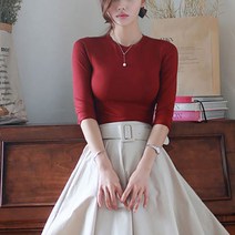 셀러허브 여성패션 [오노마] ONM 슬림 면 5부 티셔츠 딱붙 슬림핏 라운드넥 기본 무지