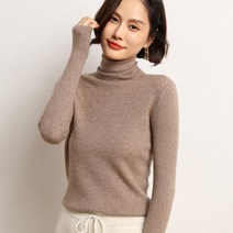 고비 100% 캐시미어 목폴라 니트 터틀넥 스웨터 슬림 피트 따뜻한 긴팔