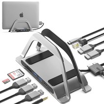 HumanCentric 맥북용 USB C 허브 노트북 도킹 스테이션 및 맥북 스탠드 프로 에어와 호환 듀얼 모니터 어댑터 맥용 멀티포트 도크 30이 있는 10 포트 이더넷