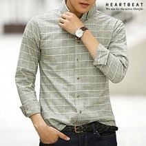 하트비트 스퀴범 체크 남방 세미 슬림핏 캐주얼 긴팔 셔츠 커플룩 단체복 남자 댄디 빅사이즈 기본 면 와이셔츠