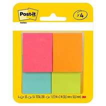 Post-it 미니 노트 포스트잇 1.5 x 2인치 패드 4개입 브라이트 컬러 (마젠타 핑크 블루 그린) 미국 내 가장 인기 높은 접착식 노트 케이프 타운 컬렉션