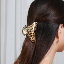 여자 헤어 머리 반묶음 호피무늬 플라스틱 집게핀 L