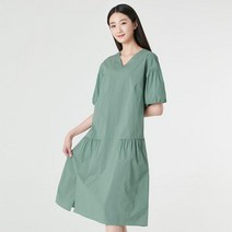 여성 브이넥 볼륨 소매 원피스 LCOPM521_[2컬러]