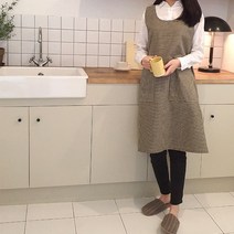 방가지똥 앞치마 통원피스 초록베이지체크 앞치마