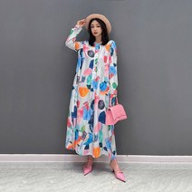 XITAO 캐주얼 프린트 원피스 패션 박색 프린트 루즈핏 긴팔 심플 원피스 WLD8599
