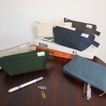 오첵 캔버스 삼각 펜케이스 펜파우치 펜슬 케이스 필통, 베이지